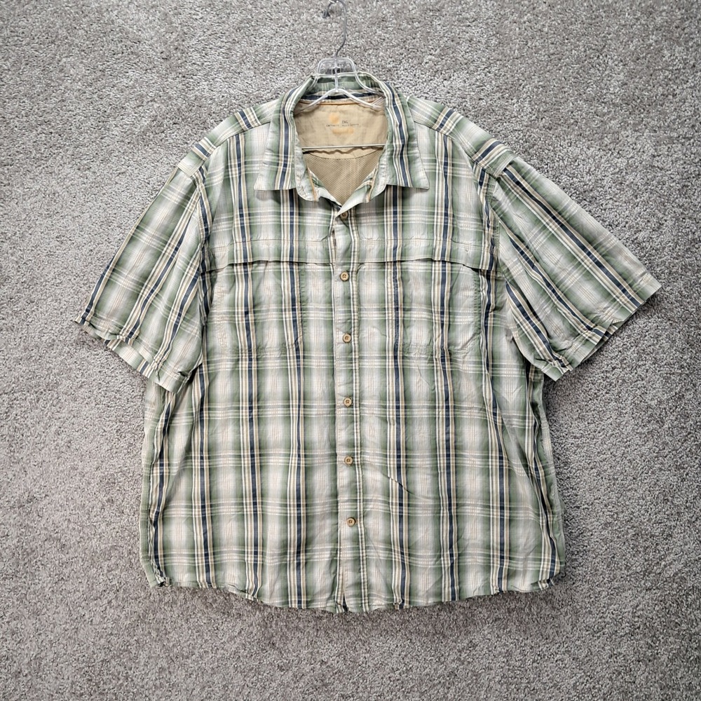 Carhartt Force Mens 2XL Relaxed Fit Vented Plaid Short Sleeve Shirt Green 101549